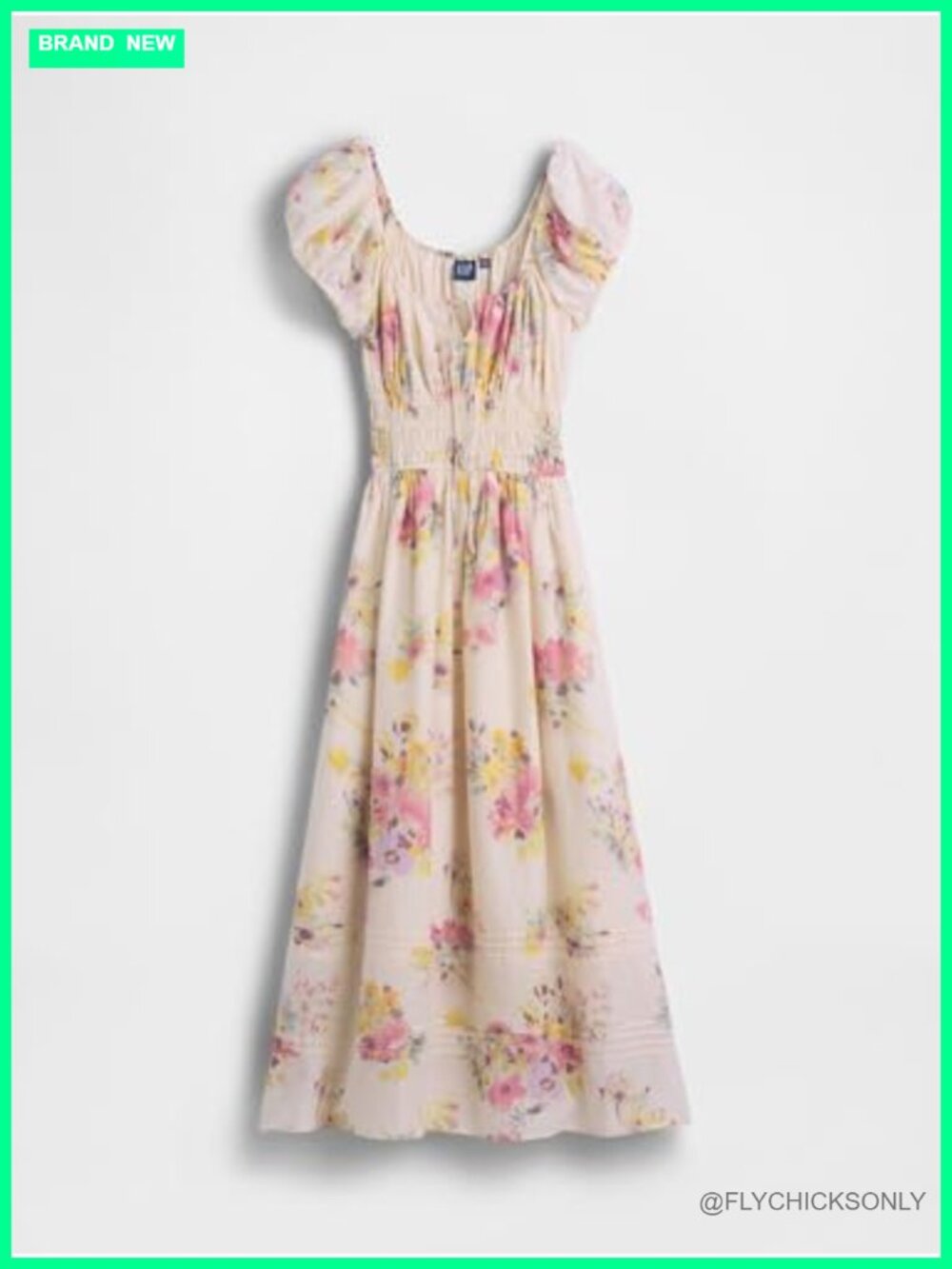 Short Sleeve Smocked Midi Dress A-Line Crew Neck Casual - Picture 4 of 4